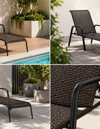 PK Deal Ξαπλώστρα Αλουμινίου με Rattan Μαύρο-Καφέ | Επαγγελματικού Τύπου – Ανακλινόμενη 4 Θέσεων – Στοιβαζόμενη – 200x68