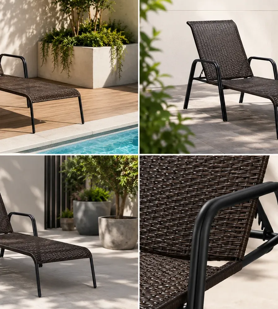 PK Deal Ξαπλώστρα Αλουμινίου με Rattan Μαύρο-Καφέ | Επαγγελματικού Τύπου – Ανακλινόμενη 4 Θέσεων – Στοιβαζόμενη – 200x68
