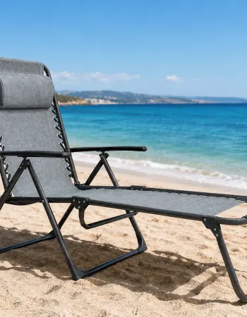 Ξαπλώστρα Παραλίας Αλουμινίου Ανακλινόμενη με Μαξιλάρι & Μπράτσα – Καφέ