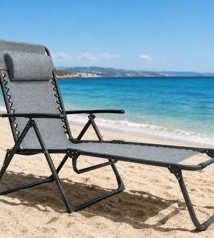 Ξαπλώστρα Παραλίας Αλουμινίου Ανακλινόμενη με Μαξιλάρι & Μπράτσα – Καφέ