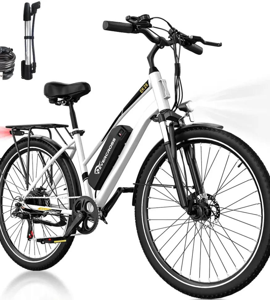 Ηλεκτρικό Ποδήλατο 28" 250W με Αποσπώμενη Μπαταρία 36V 12Ah Αυτονομία έως 90km - Λευκό