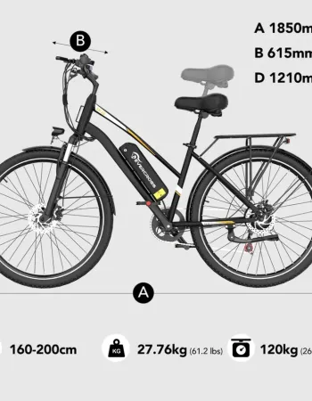 Ηλεκτρικό Ποδήλατο 28" 250W με Αποσπώμενη Μπαταρία 36V 12Ah Αυτονομία έως 90km - Ασημί