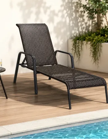 PK Deal Ξαπλώστρα Αλουμινίου με Rattan Μαύρο-Καφέ | Επαγγελματικού Τύπου – Ανακλινόμενη 4 Θέσεων – Στοιβαζόμενη – 200x68