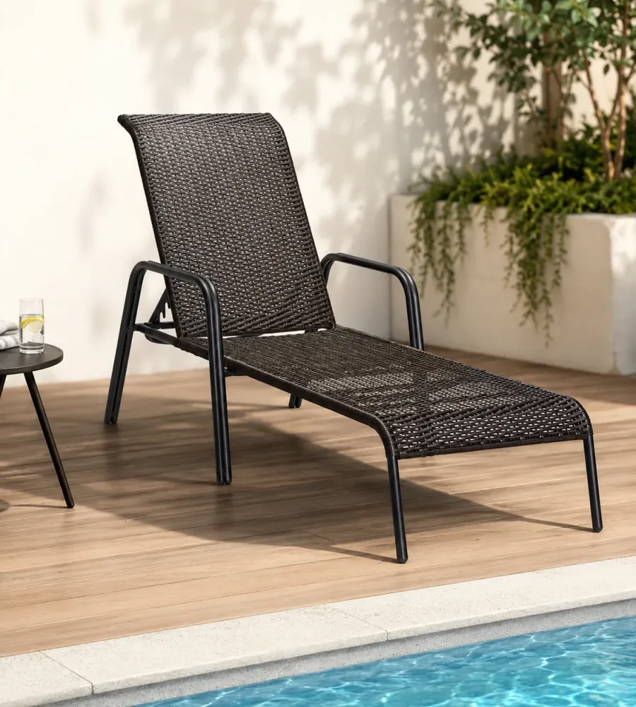 PK Deal Ξαπλώστρα Αλουμινίου με Rattan Μαύρο-Καφέ | Επαγγελματικού Τύπου – Ανακλινόμενη 4 Θέσεων – Στοιβαζόμενη – 200x68