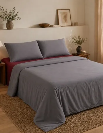 Σετ Σεντόνια Υπέρδιπλα 4 Τεμαχίων 240x260cm 100% Βαμβάκι 200TC Γκρι- Μπορντό