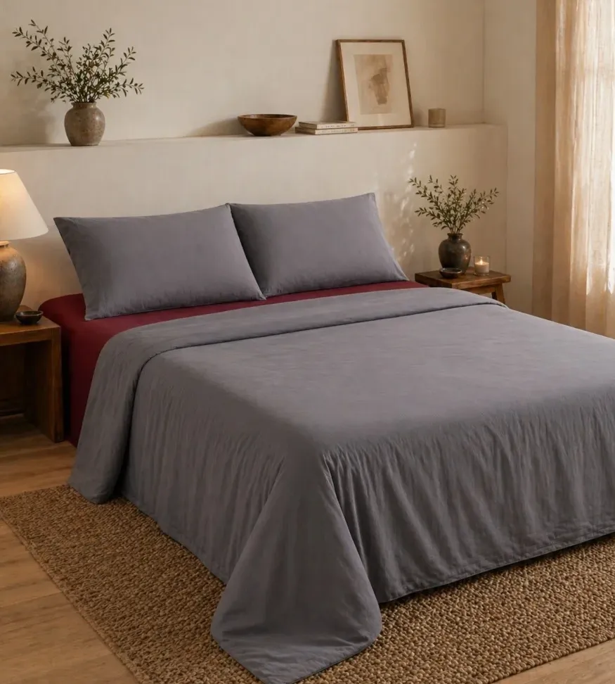 Σετ Σεντόνια Υπέρδιπλα 4 Τεμαχίων 240x260cm 100% Βαμβάκι 200TC Γκρι- Μπορντό