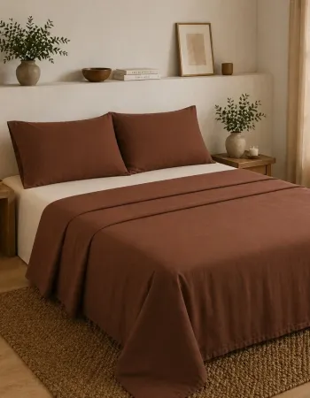 Σετ Σεντόνια Υπέρδιπλα 4 Τεμαχίων 240x260cm 100% Βαμβάκι 200TC Καφέ - Εκρού