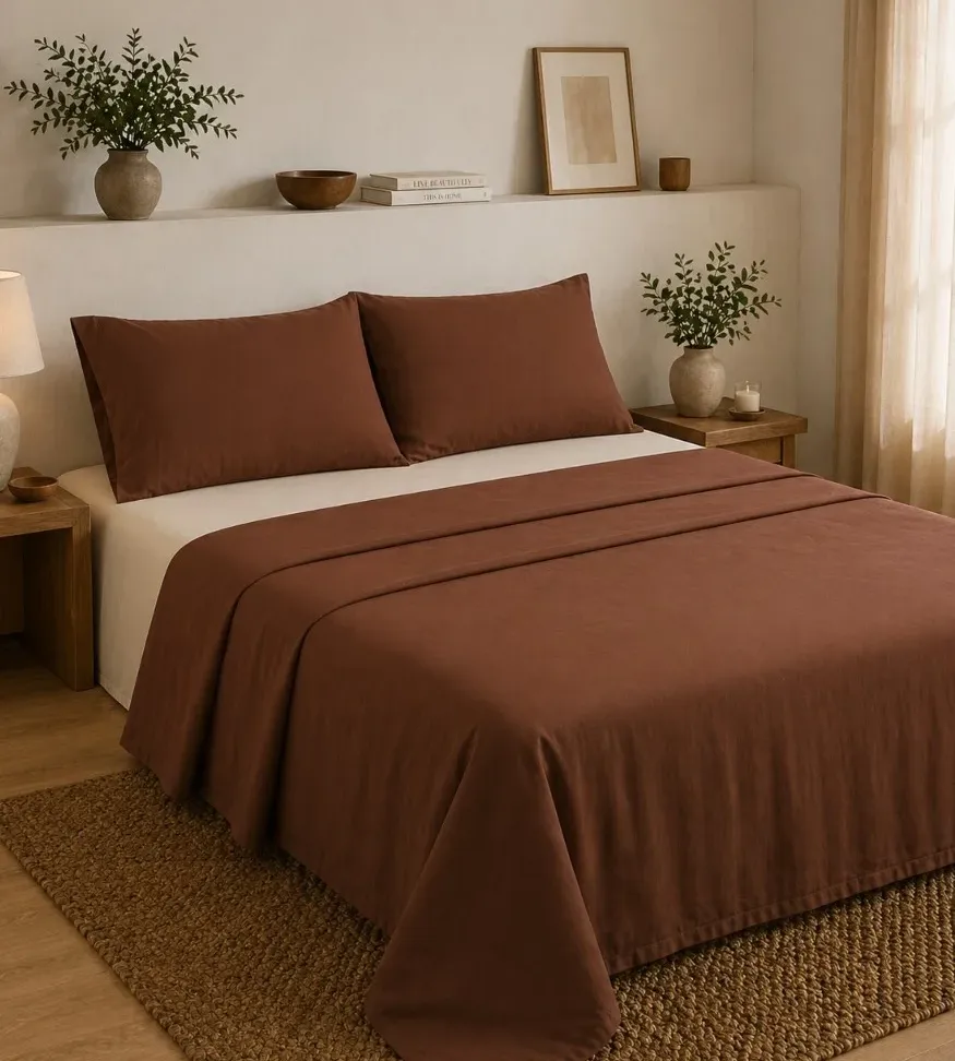 Σετ Σεντόνια Υπέρδιπλα 4 Τεμαχίων 240x260cm 100% Βαμβάκι 200TC Καφέ - Εκρού