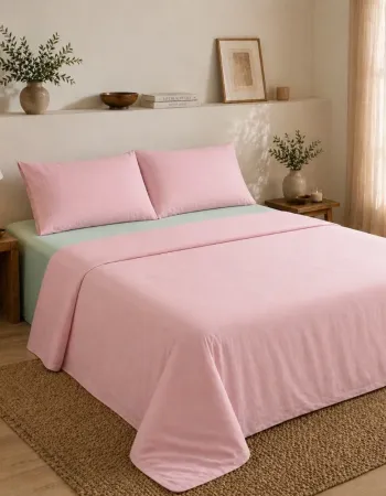 Σετ Σεντόνια Υπέρδιπλα 4 Τεμαχίων 240x260cm 100% Βαμβάκι 200TC Ροζ- Μέντα
