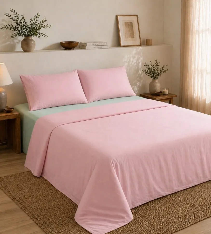 Σετ Σεντόνια Υπέρδιπλα 4 Τεμαχίων 240x260cm 100% Βαμβάκι 200TC Ροζ- Μέντα