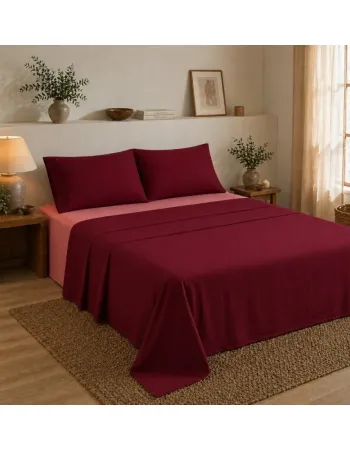 Σετ Σεντόνια Υπέρδιπλα 4 Τεμαχίων 240x260cm 100% Βαμβάκι 200TC Μπορντό- Σάπιο Μήλο
