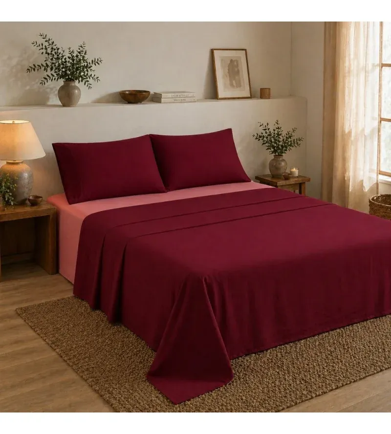 Σετ Σεντόνια Υπέρδιπλα 4 Τεμαχίων 240x260cm 100% Βαμβάκι 200TC Μπορντό- Σάπιο Μήλο