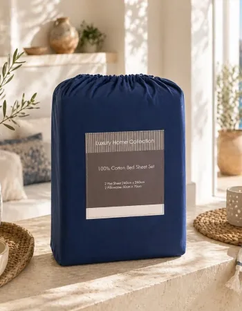 Σετ Σεντόνια Υπέρδιπλα 4 Τεμαχίων 240x260cm 100% Βαμβάκι 200TC Μπλέ - Γκρί