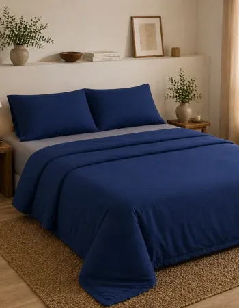 Σετ Σεντόνια Υπέρδιπλα 4 Τεμαχίων 240x260cm 100% Βαμβάκι 200TC Μπλέ - Γκρί