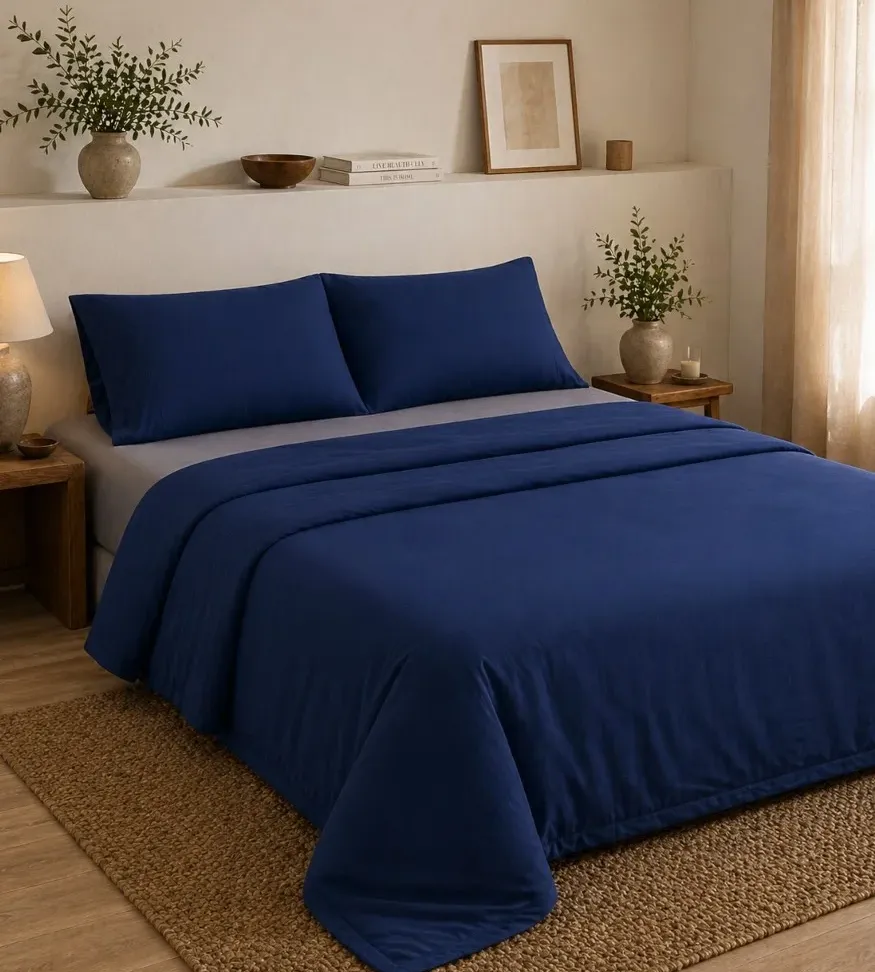 Σετ Σεντόνια Υπέρδιπλα 4 Τεμαχίων 240x260cm 100% Βαμβάκι 200TC Μπλέ - Γκρί