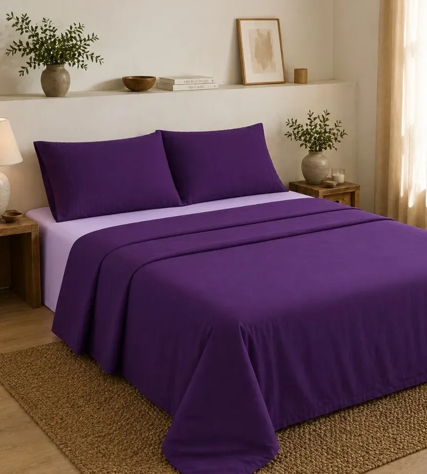 Σετ Σεντόνια Υπέρδιπλα 4 Τεμαχίων 240x260cm 100% Βαμβάκι 200TC Μωβ - Λιλά