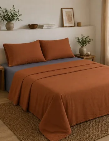 Σετ Σεντόνια Υπέρδιπλα 4 Τεμαχίων 240x260cm 100% Βαμβάκι 200TC Τερακότα - Γκρί