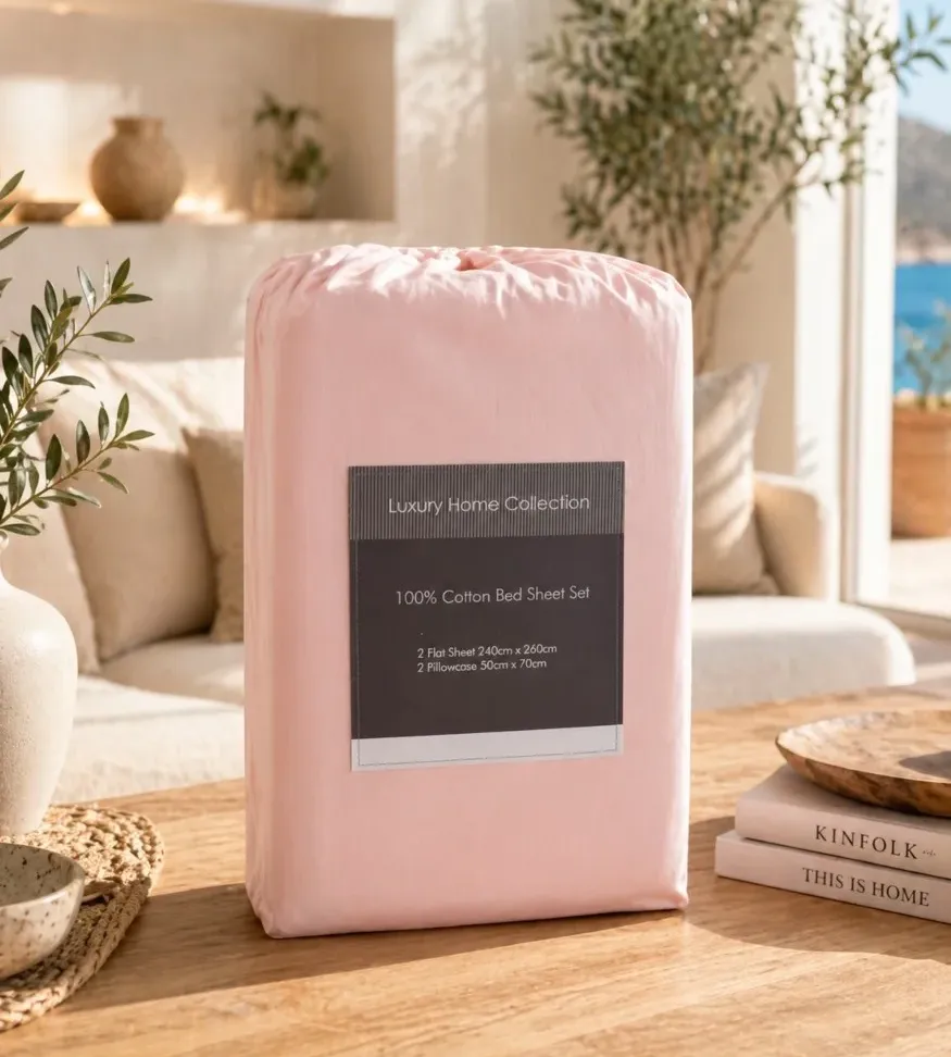 Σετ Σεντόνια Υπέρδιπλα 4 Τεμαχίων 240x260cm 100% Βαμβάκι 200TC Γαλάζιο - Ροζ