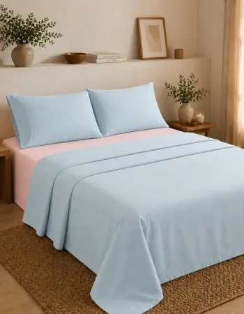 Σετ Σεντόνια Υπέρδιπλα 4 Τεμαχίων 240x260cm 100% Βαμβάκι 200TC Γαλάζιο - Ροζ