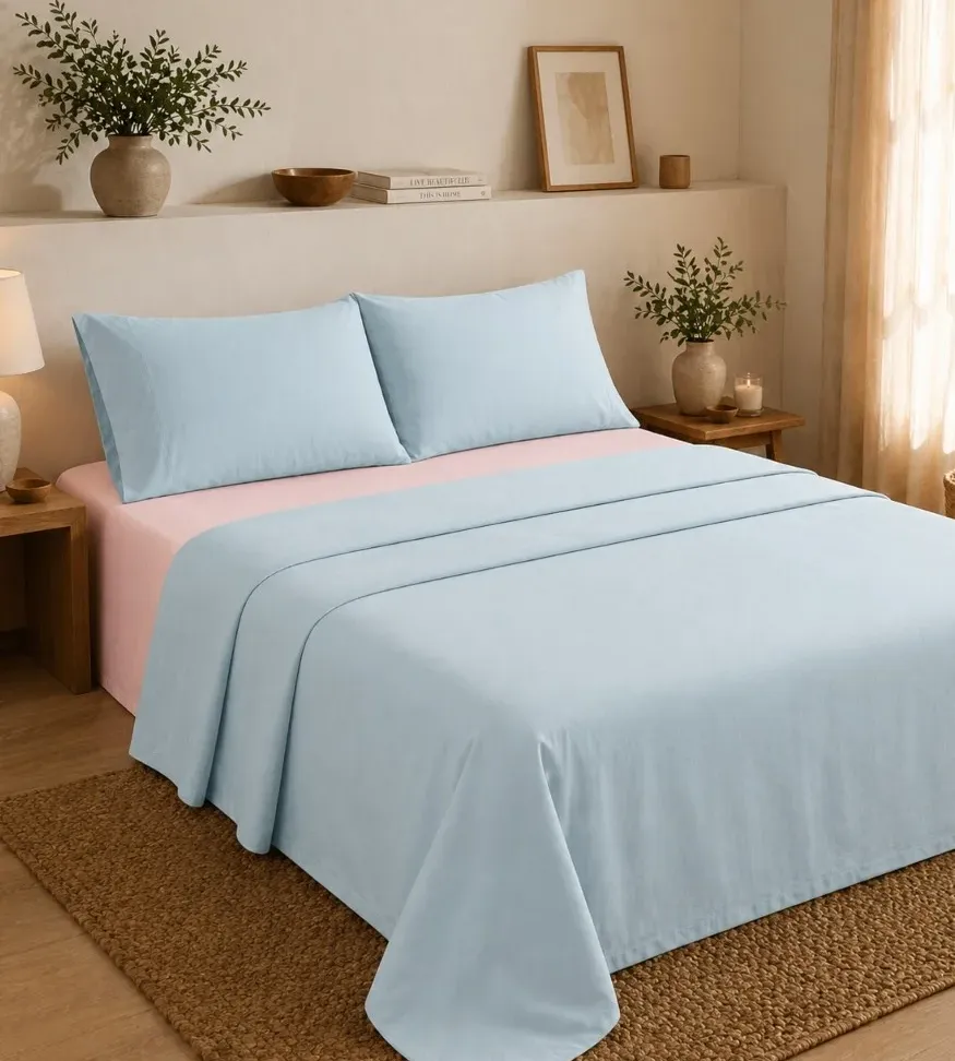 Σετ Σεντόνια Υπέρδιπλα 4 Τεμαχίων 240x260cm 100% Βαμβάκι 200TC Γαλάζιο - Ροζ