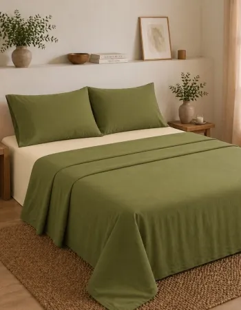 Σετ Σεντόνια Υπέρδιπλα 4 Τεμαχίων 240x260cm 100% Βαμβάκι 200TC Λαδί- Εκρού