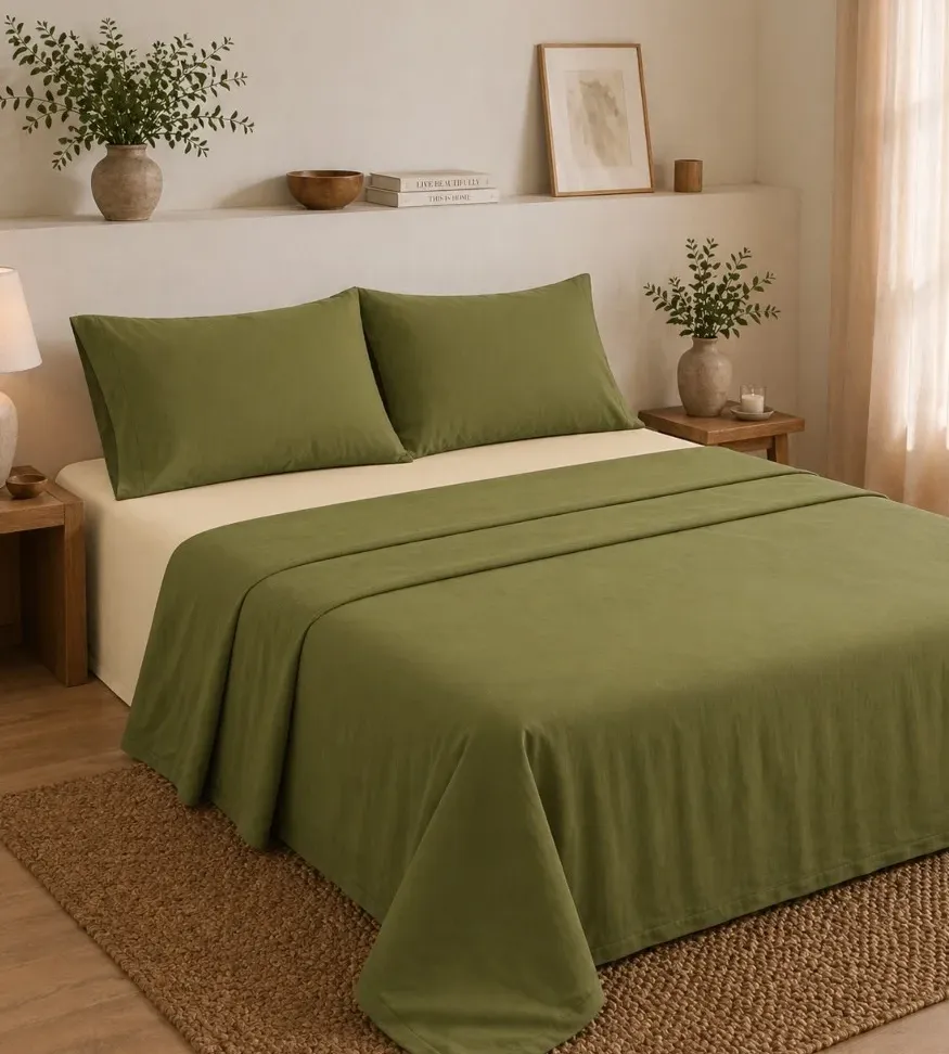 Σετ Σεντόνια Υπέρδιπλα 4 Τεμαχίων 240x260cm 100% Βαμβάκι 200TC Λαδί- Εκρού