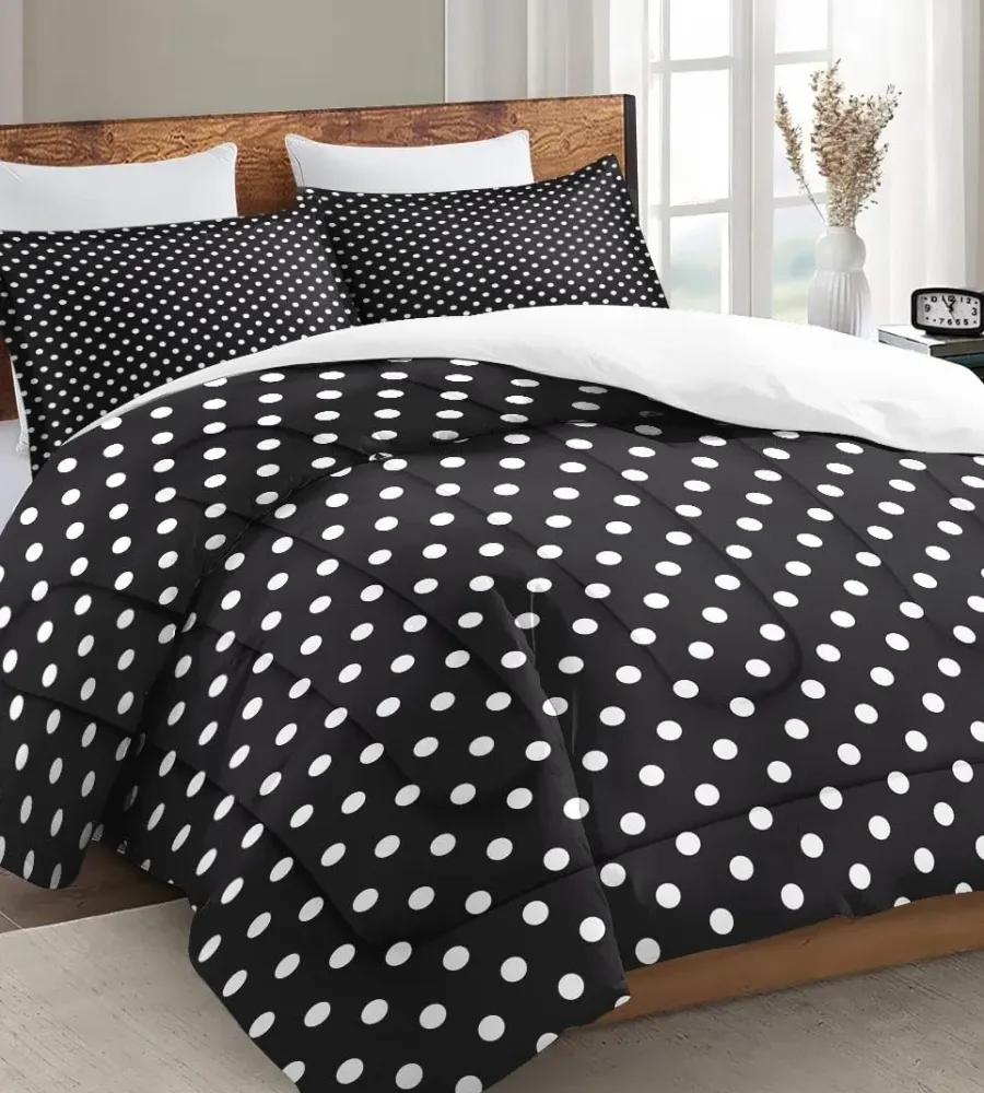 Σετ Σεντόνια Υπέρδιπλα 4 Τεμαχίων 240x260cm Βαμβακοσατέν 300TC Μαύρο Πουά