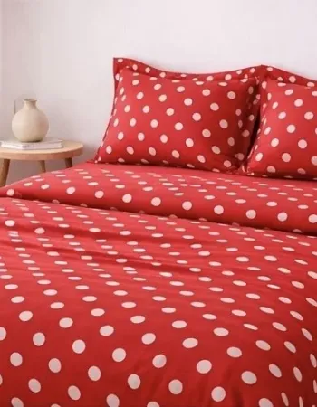 Σετ Σεντόνια Υπέρδιπλα 4 Τεμαχίων 240x260cm Βαμβακοσατέν 300TC Κόκκινο Πουά