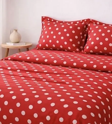 Σετ Σεντόνια Υπέρδιπλα 4 Τεμαχίων 240x260cm Βαμβακοσατέν 300TC Κόκκινο Πουά