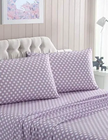 Σετ Σεντόνια Υπέρδιπλα 4 Τεμαχίων 240x260cm Βαμβακοσατέν 300TC Μωβ Πουά