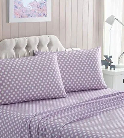 Σετ Σεντόνια Υπέρδιπλα 4 Τεμαχίων 240x260cm Βαμβακοσατέν 300TC Μωβ Πουά