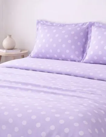 Σετ Σεντόνια Υπέρδιπλα 4 Τεμαχίων 240x260cm Βαμβακοσατέν 300TC Μωβ Πουά