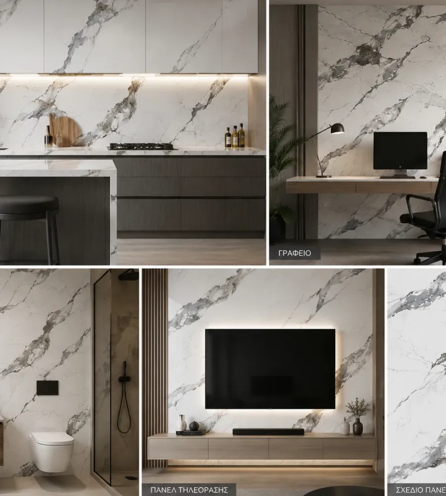 Πάνελ PVC Μαρμάρου Luxury Stone Grey Glossy 122x244cm 3mm για Επένδυση Τοίχου