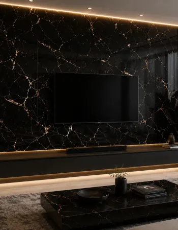 Πάνελ PVC Μαρμάρου Black Golden Marble Glossy 122x244cm 3mm για Επένδυση Τοίχου