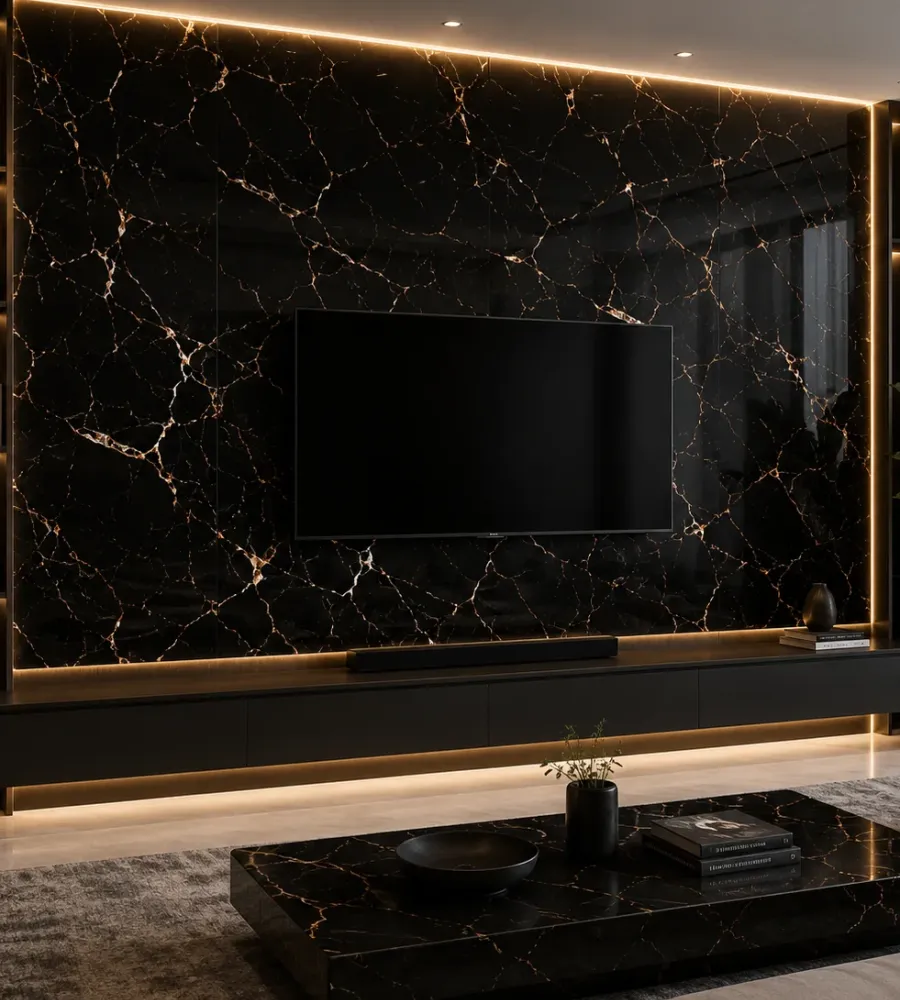 Πάνελ PVC Μαρμάρου Black Golden Marble Glossy 122x244cm 3mm για Επένδυση Τοίχου