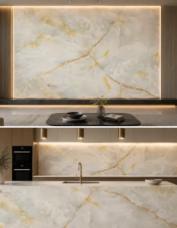 Πάνελ PVC Μαρμάρου Golden Ivory Onyx Glossy 122x244cm 3mm | Premium Επένδυση Τοίχου