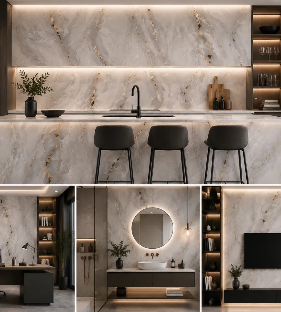 Πάνελ PVC Μαρμάρου Grey Onyx Gold Glossy 122x244cm 3mm | Premium Luxury Wall Panel GOG-06