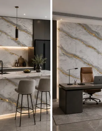 Πάνελ PVC Μαρμάρου Grey Agate Gold Glossy 122x244cm 3mm | Premium Luxury Wall Panel