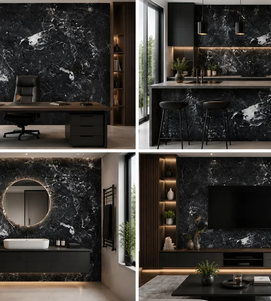 Πάνελ PVC Μαρμάρου Black Imperial Glossy 122x244cm 3mm | Premium Wall Panel